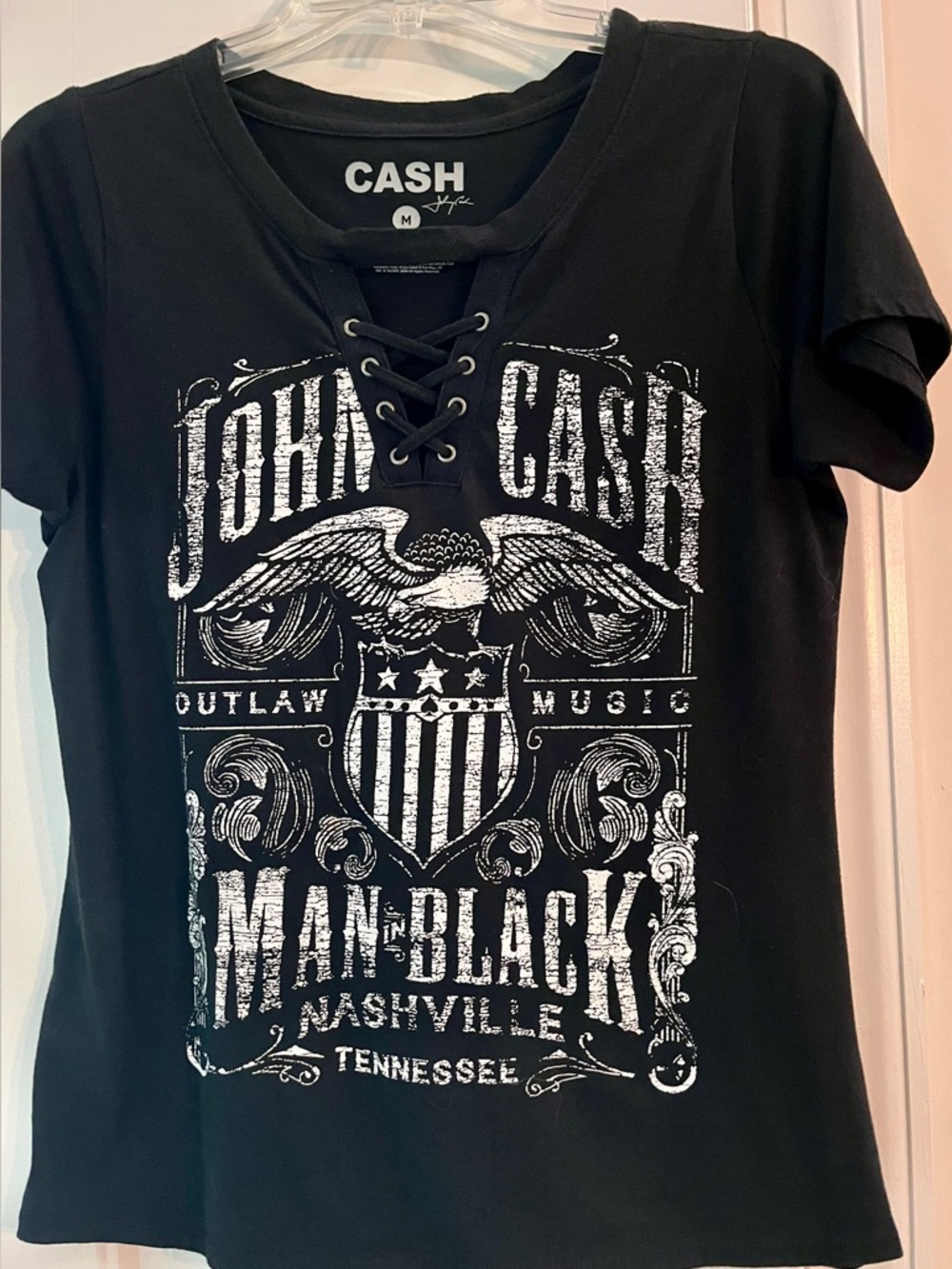 John Cash Black Lace-Up Graphic Tee w/laces
